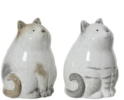 Chat décoratif en terre cuite blanche - Ø 9 x H 14 cm