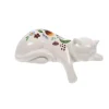 Chat en céramique blanc à motif multicolore Bertille - 15 x 7 x 9 cm