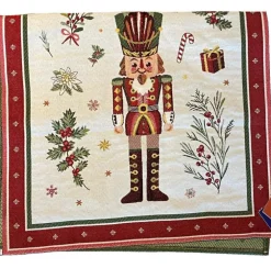 Chemin de table blanc et bordeaux à motif casse-noisette en PE/coton Avent - 50 x 150 cm