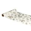Chemin de table en tissu polyester coloris écru/champagne avec des motifs feuilles en métal – 28 cm x 3 m