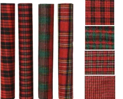 Chemin de table rouge et vert en polyester Tartan - 200 x 35 cm