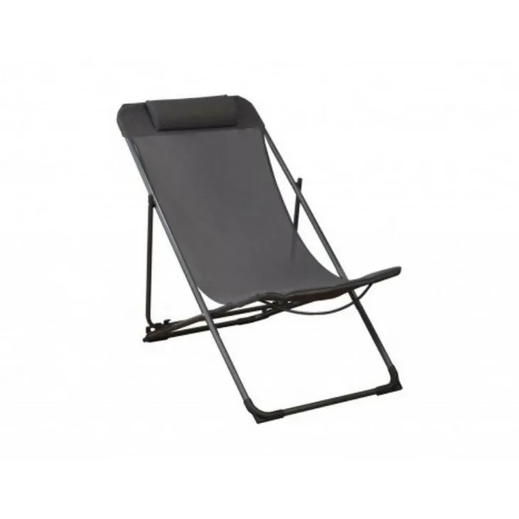 Chilienne en acier graphite et toile textylène grise - 122 x 60 cm