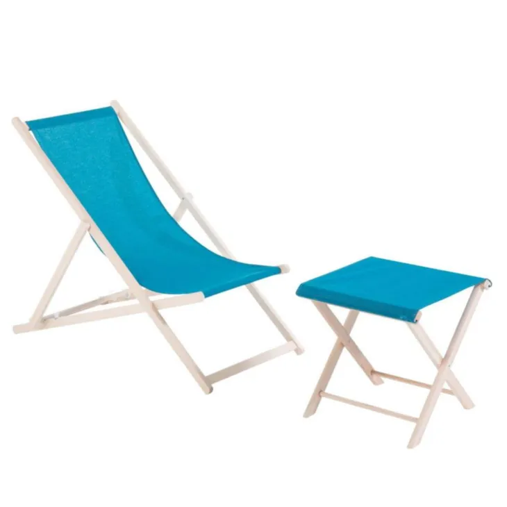 Chilienne en bois et toile coton agrafée bleue NP Création Colors Mer - 127 x 56 x 96 cm