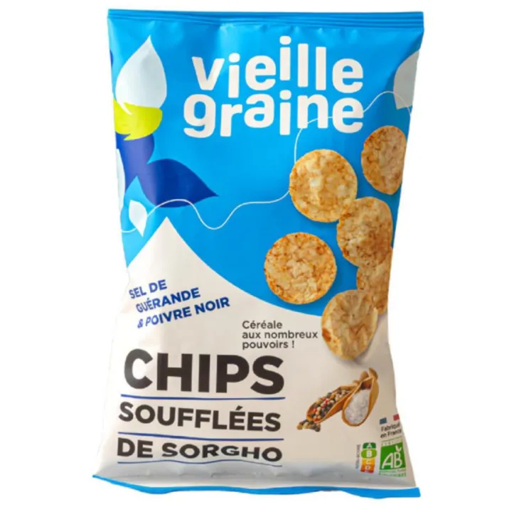 Chips soufflées de sorgho sel de guérande et poivre noir bio Vieille Graine