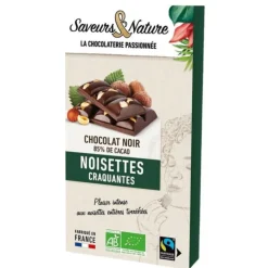 Chocolat noir 85% noisettes entières bio Saveurs et Nature - 100 g