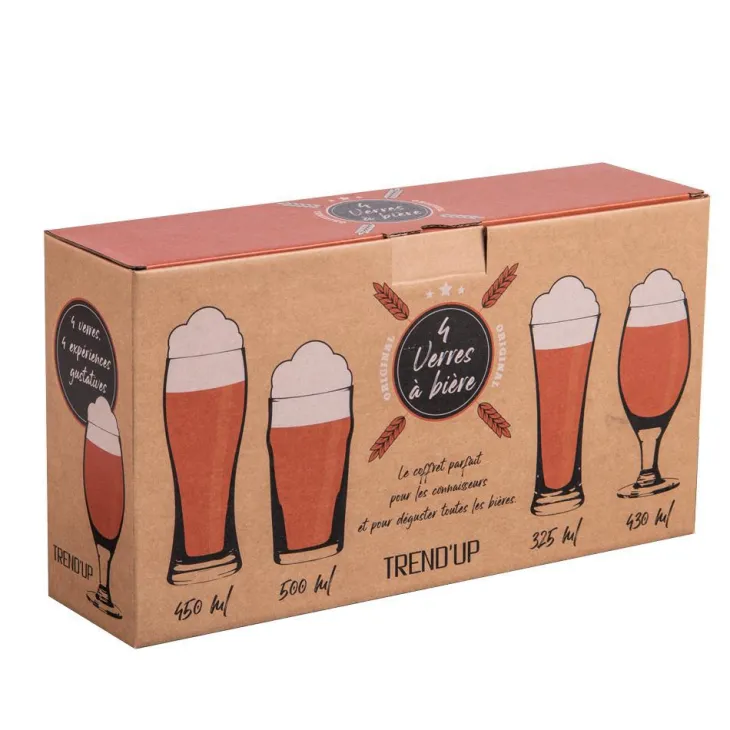 Chopes à bière en verre transparent - Coffret de 4 verres différents