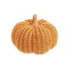 Citrouille en laine tricotée orange et bois - Ø 15 x H 13 cm
