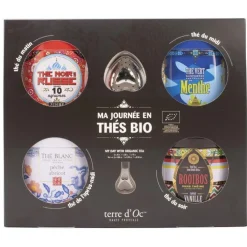 Coffret 4 thés de la journée bio et cuillère filtre à thé en métal Terre d'Oc - 373 g