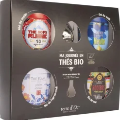 Coffret 4 thés de la journée bio et cuillère filtre à thé en métal Terre d'Oc - 373 g