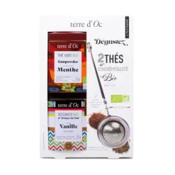Coffret 2 thés vert + cuillère filtre bio Terre d’Oc – 85 g