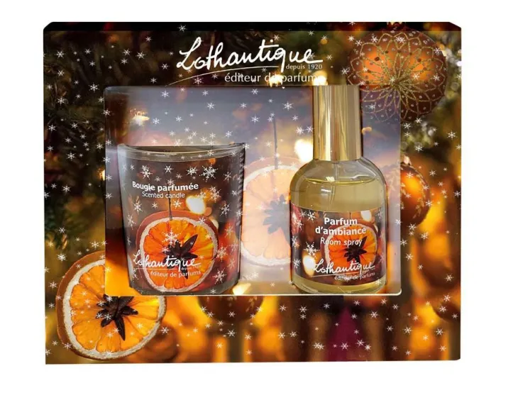 Coffret cadeau bougie parfumée + parfum d’ambiance Lothantique Cannelle & Orange - 75 g + 50 ml