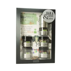 Coffret découverte de poivres bio du monde Savor & Sens - 1 moulin et 5 poivres interchangeables