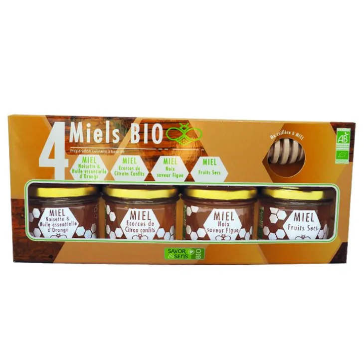 Coffret de 4 miels bio