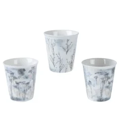 Coffret de 3 mugs en porcelaine coloris beige avec un motif branchage d'hiver – 24,50 x 9,80 x 7 cm