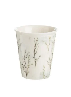 Coffret de 3 mugs en porcelaine coloris beige avec un motif branchage d'hiver – 24,50 x 9,80 x 7 cm