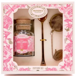 Coffret tisane jour d’amour bio avec boule à infusion et cuillère Provence d’antan - 45 g