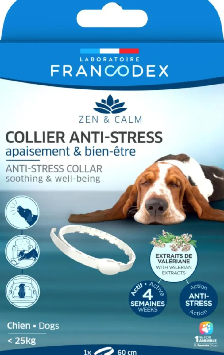 Collier anti-stress pour chien de moins de 25 kg coloris blanc Francodex - Ø 60 cm