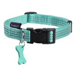 Collier pour chien en nylon tressé coloris bleu lagon Bobby Safe 16 mm - Taille S