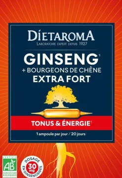 Complément alimentaire bourgeons de chêne ginseng extra fort tonus et énergie bio Dietaroma - 20 ampoules