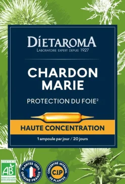 Complément alimentaire chardon marie CIP bio Dietaroma protection du foie - 20 ampoules x 10 ml