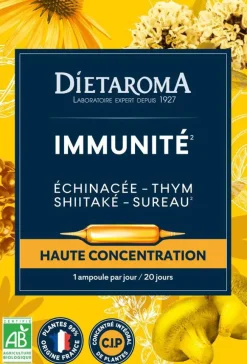Complément alimentaire échinacée, thym, shiitake CIP bio Dietaroma immunité - 20 ampoules x 10 ml
