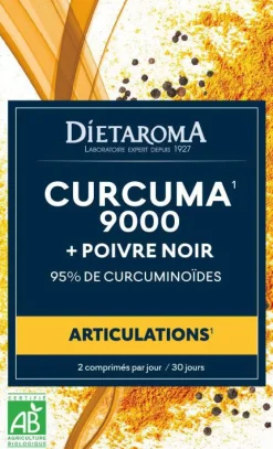 Complément alimentaire curcuma 9000 + poivre noir articulations Dietaroma - 60 comprimés