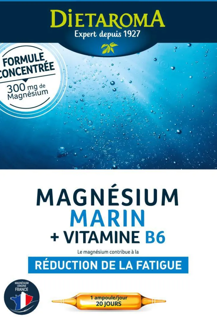 Complément alimentaire magnésium marin + vitamine B6 réduction de la fatigue Dietaroma - 20 ampoules