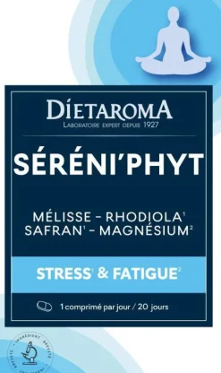 Complément alimentaire mélisse, rhodolia, safran, magnésium marin relaxation et détente Dietaroma Sereni'phyt - 20 comprimés