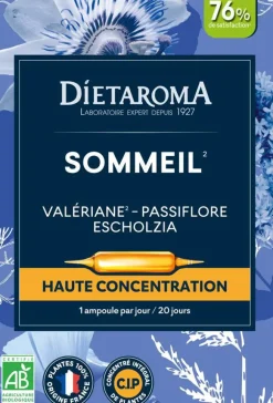 Complément alimentaire valériane, passiflore, escholtzia CIP bio Dietaroma sommeil - 20 ampoules x 10 ml