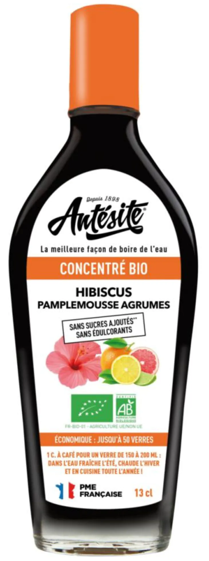 Concentré bio Hibiscus Pamplemousse Agrumes Antésite - Bouteille de sirop de 13 cl