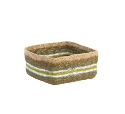 Corbeille de rangement carrée lignes coloris multicolore en osier - 22 x 22 x 10 cm