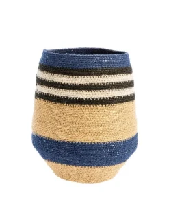 Corbeille de rangement conique rayée coloris multicolore en osier - 21 x 21 x 26 cm