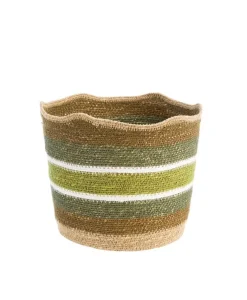 Corbeille de rangement rayée haut vague coloris multicolore en osier - 26 x 26 x 21 cm