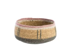 Corbeille de rangement ronde lignes coloris multicolore en osier - 22 x 22 x 11 cm