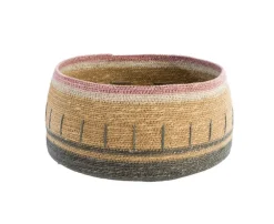 Corbeille de rangement ronde lignes coloris multicolore en osier - 30 x 30 x 17 cm