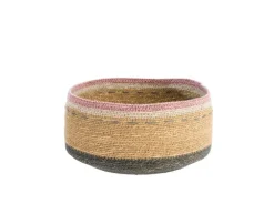 Corbeille de rangement ronde lignes coloris multicolore en osier - 27 x 27 x 13 cm