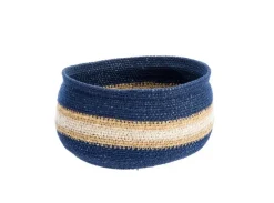 Corbeille de rangement ronde rayée coloris multicolore en osier - 20 x 20 x 12 cm