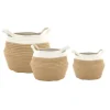 Corbeille ronde à anses en corde de coton naturel/blanc grand modèle - Ø 30 x H 24 cm