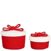 Corbeille rouge à couvercle blanc en corde tressée taille S - Ø 17 x 11 cm