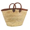 Couffin en palmier naturel à deux anses cuir 60 cm