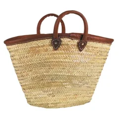 Couffin en palmier naturel à deux anses cuir 60 cm
