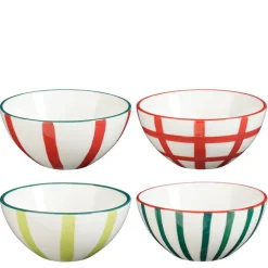 Coupelle en céramique blanche à rayures colorées Noël - Ø 9,5 x 4,5 cm