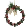 Couronne de clochettes en métal vert, rouge et brun avec nœud - Ø 25 x H 4 cm