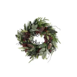 Couronne de feuillage vert et pommes de pin bordeaux Bodi - Ø 40 x H 11 cm