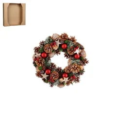 Couronne de sapin, pommes de pin naturelles et  décorations colorées Roslyn - Ø 34 x H 9 cm