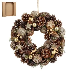 Couronne sapin et pommes de pin dorée Brant - Ø 34 x H 9 cm