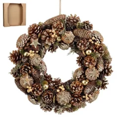 Couronne sapin et pommes de pin dorée Brant - Ø 45 x H 9 cm