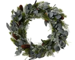 Couronne vert argent en eucalyptus et pommes de pin - Ø 40 x H 8 cm