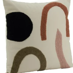 Coussin Abstrait en coton beige, rose et vert 45x45 cm