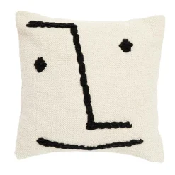 Coussin avec visage en coton blanc 45x45 cm